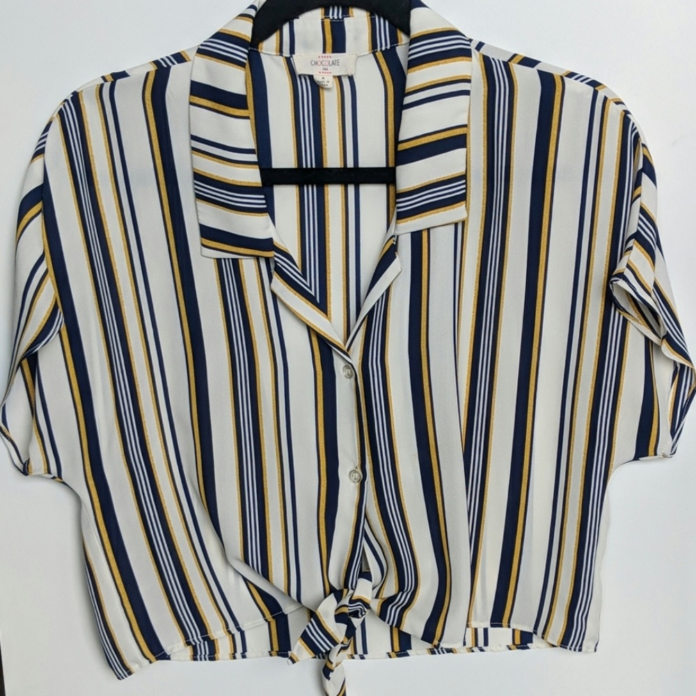 Crop button down blouse stripes size med